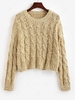 Drop Shoulder Boucle Cable Knit Sweater M Coffee
