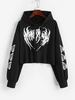 Drop Shoulder Butterfly Print Crop Hoodie L Black