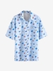Drop Shoulder Butterfly Print Pocket Shirt L Light blue