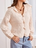 Drop Shoulder Cable Knit Horn Button Cardigan Warm white