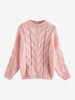 Drop Shoulder Cable Knit Sweater M Light pink