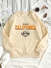 Drop Shoulder California Print Thermal Lined Sweatshirt L Light coffee