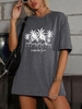 Drop Shoulder Coconut Tree Wonderful Print T Shirt L Dark gray