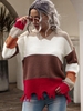 Drop Shoulder Colorblock Frayed Sweater L