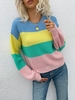 Drop Shoulder Colorblock Stripes Sweater L