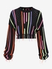 Drop Shoulder Colorful Striped Fringed Openwork Jumper Sweater L Black