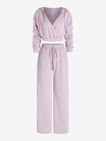Drop Shoulder Crop Surplice Hoodie with Baggy Pants Set L Light purple