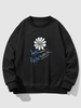 Drop Shoulder Daisy Print Knit Sweatshirt L Black