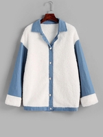 Drop Shoulder Faux Fur Denim Panel Coat L White