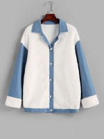 Drop Shoulder Faux Fur Denim Panel Coat S White