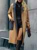 Drop Shoulder Faux Suede Fleece Lined Longline Coat L Coffee