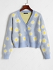 Drop Shoulder Floral Short Cardigan S Light blue