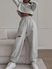 Drop Shoulder Frayed Ripped Sweatpants Set S Gray