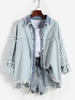 Drop Shoulder Frayed Sequined Denim Jacket S Light blue