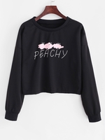 Drop Shoulder Fruit Peachy Graphic Sweatshirt Xs Black