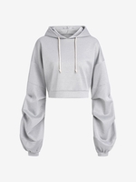 Drop Shoulder Gathered Sleeve Crop Hoodie M Light gray