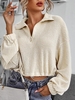 Drop Shoulder Half Zip Toggle Drawstring Crop Sweater S Light coffee
