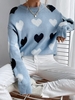 Drop Shoulder Hearts Jacquard Sweater M Light blue