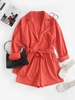 Drop Shoulder Lapel Pocket Three Pieces Shorts Set S Orange