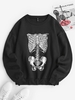 Drop Shoulder Loose Skeleton Halloween Sweatshirt M Black