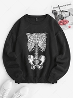Drop Shoulder Loose Skeleton Halloween Sweatshirt S Black