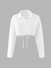 Drop Shoulder Midriff Flossing Crop Shirt L White