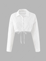 Drop Shoulder Midriff Flossing Crop Shirt L White