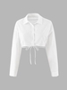 Drop Shoulder Midriff Flossing Crop Shirt M White