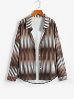 Drop Shoulder Ombre Geometric Print Shirt S Deep coffee