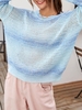 Drop Shoulder Ombre Open Knit Sweater Light blue