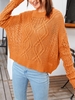 Drop Shoulder Open Knit Crew Neck Sweater Orange