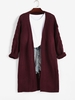Drop Shoulder Openwork Collarless Longline Cardigan M Deep red