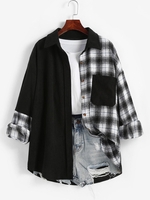 Drop Shoulder Plaid Corduroy Shacket Xl Black