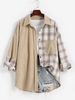 Drop Shoulder Plaid Corduroy Shacket Xxl Coffee