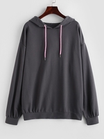 Drop Shoulder Plain Oversized Hoodie L Dark gray