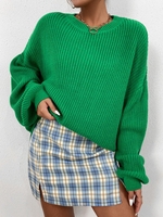 Drop Shoulder Plain Oversized Sweater L Green