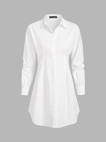 Drop Shoulder Pleated Waist Shirt Dress L White