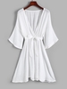 Drop Shoulder Plunging Belted Cover Up Dress White