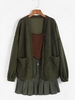 Drop Shoulder Pocket Button Up Teddy Coat L Deep green