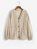 Drop Shoulder Pocket Button Up Teddy Coat L Light coffee