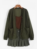 Drop Shoulder Pocket Button Up Teddy Coat S Deep green
