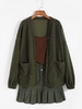 Drop Shoulder Pocket Button Up Teddy Coat Xl Deep green