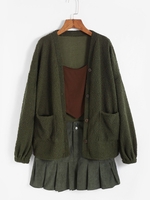 Drop Shoulder Pocket Button Up Teddy Coat Xl Deep green