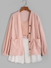 Drop Shoulder Pocket Button Up Teddy Coat Xl Light pink