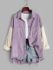 Drop Shoulder Pocket Knit Insert Denim Shacket S Light purple