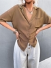 Drop Shoulder Pocket Lapel Shirt S Coffee