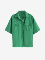 Drop Shoulder Pocket Loose Shirt S Green