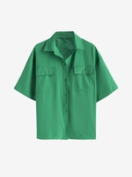Drop Shoulder Pocket Loose Shirt Xl Green