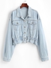 Drop Shoulder Pocket Peplum Denim Jacket S Light blue