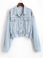 Drop Shoulder Pocket Peplum Denim Jacket S Light blue